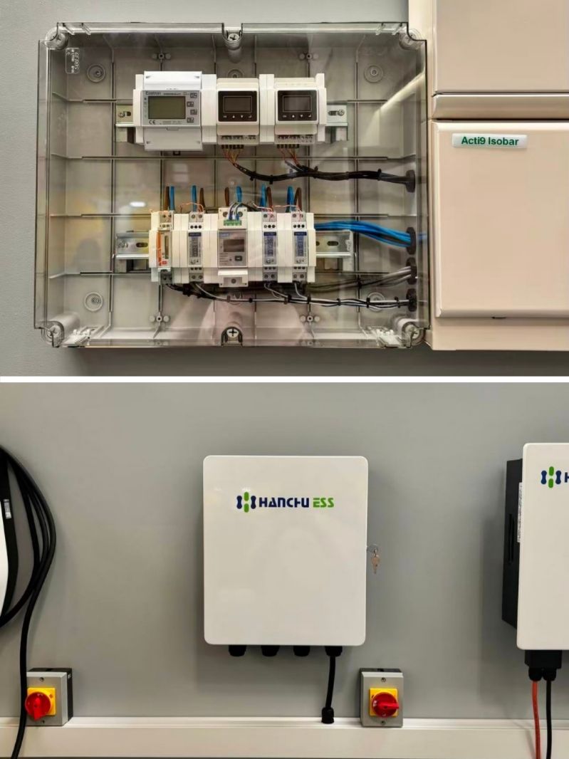 HANCHU ESS Service Centre fuse box and metering display showing single phase and three phase connections