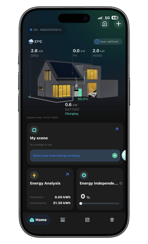 HANCHU iESS mobile app showing connected home energy monitoring